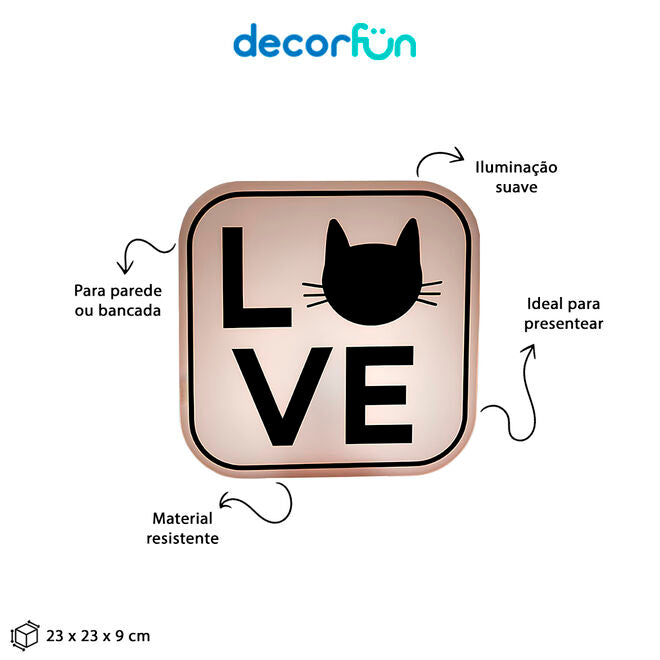 Luminária Box Cat Lovers para Mesa ou Parede Iluminação Indireta