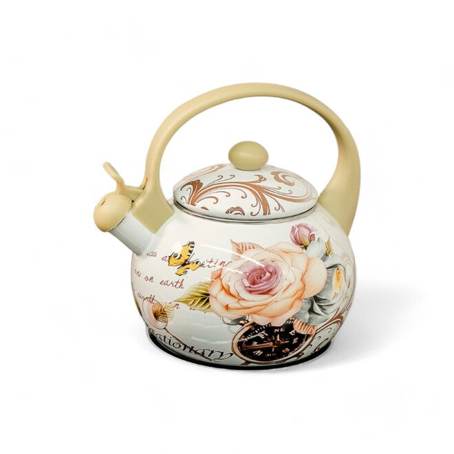 Chaleira Esmaltada Vintage 2,2L com Apito à Indução Flowers