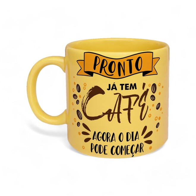 Caneca de Porcelana Amarela 330ml - Já Tem Café