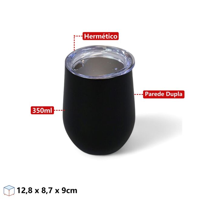 Copo Térmico em Aço Inox Preto Fosco Parede Dupla com Tampa