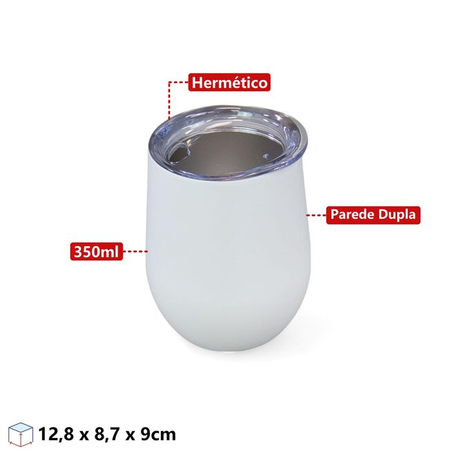Copo Térmico em Aço Inox Branco Fosco Parede Dupla com Tampa