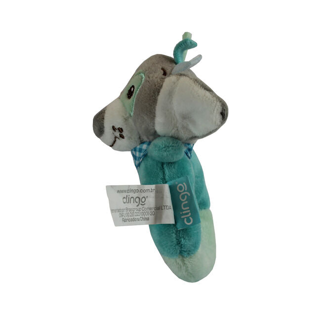 Pelúcia Chocalho Oval Cachorrinho Azul com Apito e Toque Suave