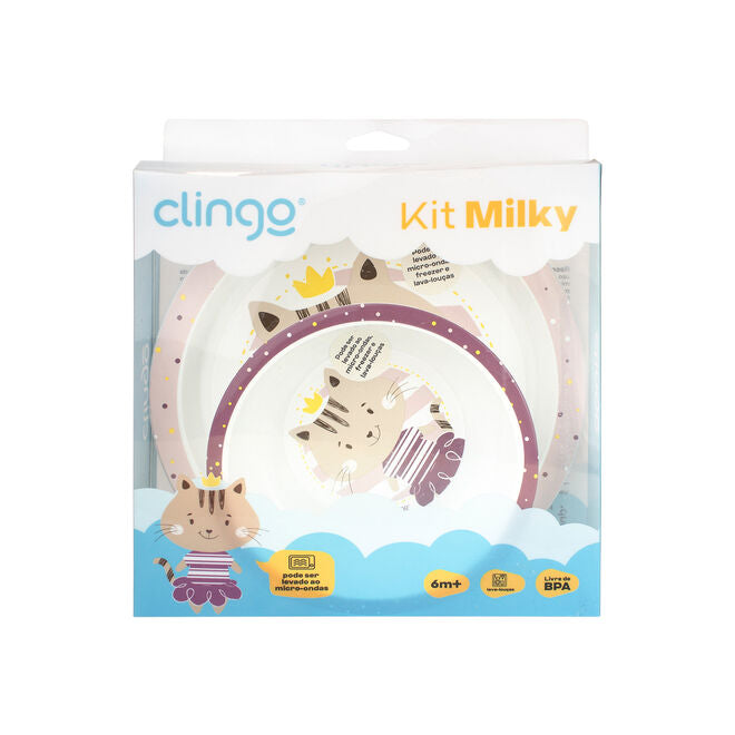 Kit Prato e Tigela Infantil Milky - Resistente, Seguro para Micro-ondas e Lava-louças