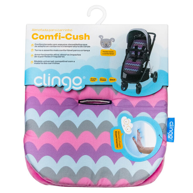 Almofada para Carrinho Memory Foam Reversível Clingo - Waves Pink