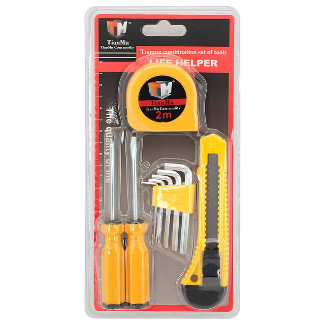 Kit de Ferramentas 9 Peças com Estilete Trena Chaves