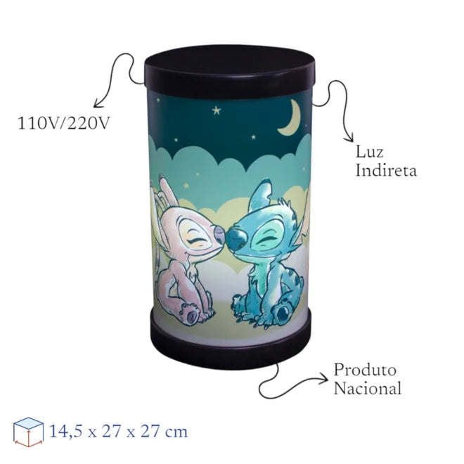 Luminária Abajur Angel e Stitch Disney Luz Difusa 110/220V Oficial Preta