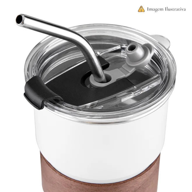 Copo de Café com Canudo em Inox Hermético 250ml Preto