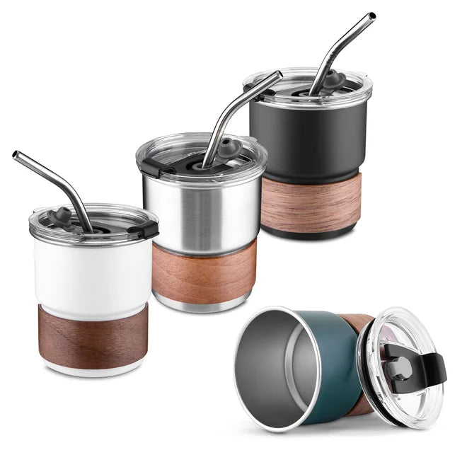 Copo de Café com Canudo em Inox Hermético 250ml Preto