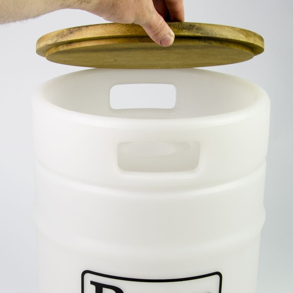 Banco Barril Luminária de Cerveja com Tampo de Madeira - Suporta 120kg - Frete Grátis