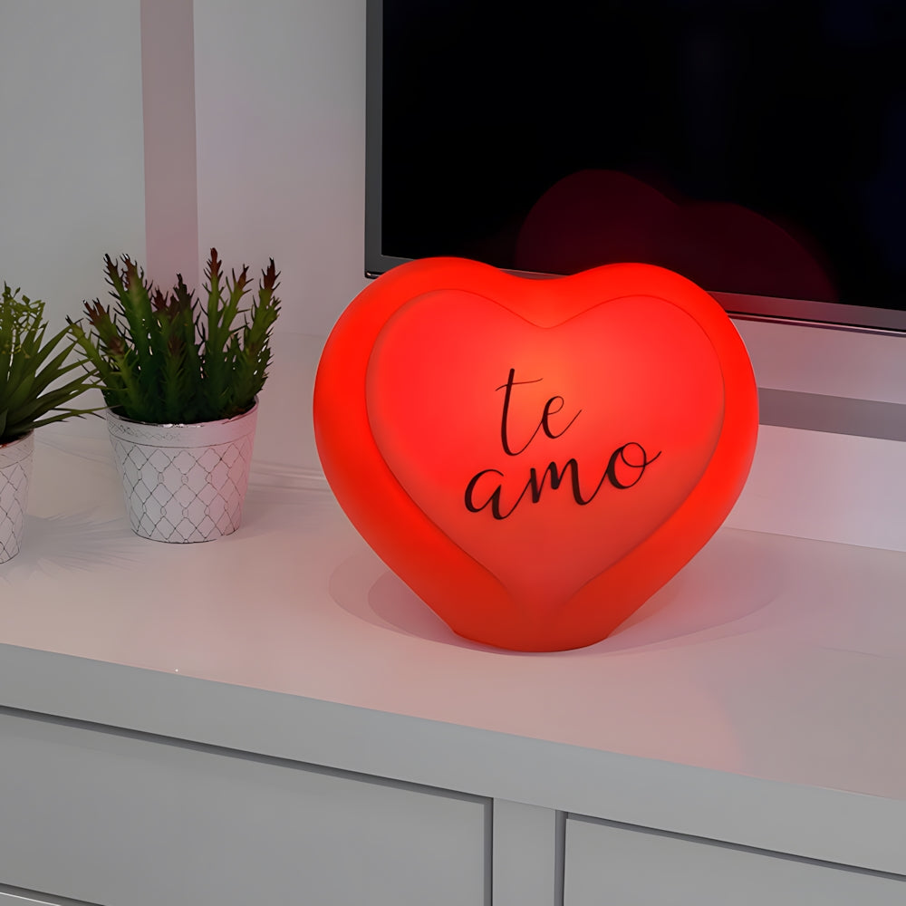 Luminária de Mesa 3D Coração Te Amo Vermelha