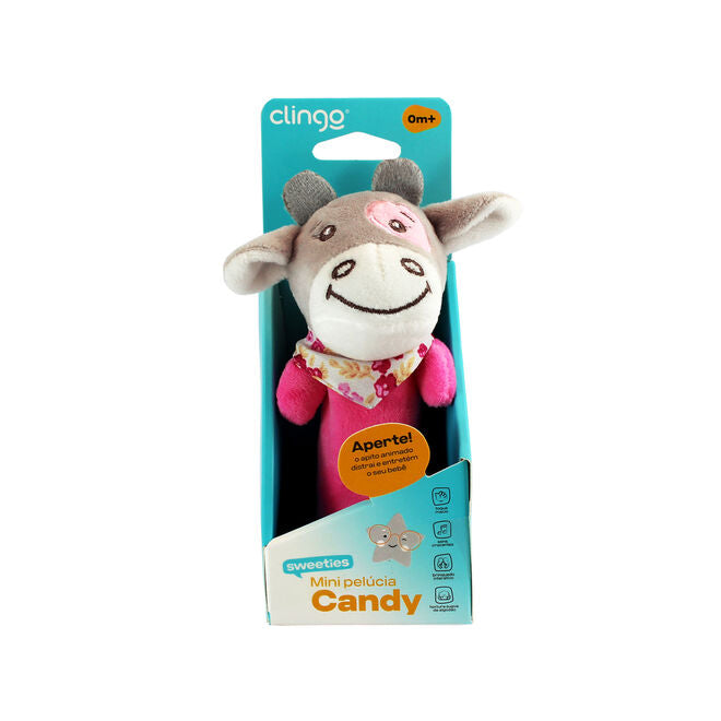 Pelúcia Chocalho Vaquinha Rosa com Apito e Som Crocante