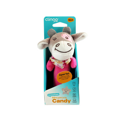 Pelúcia Chocalho Vaquinha Rosa com Apito e Som Crocante