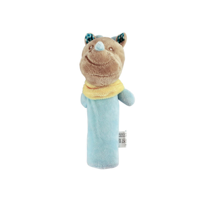 Pelúcia Chocalho Rinoceronte Azul com Apito e Som Crocante