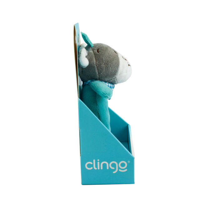 Pelúcia Chocalho Oval Vaquinha Azul com Apito e Som Crocante