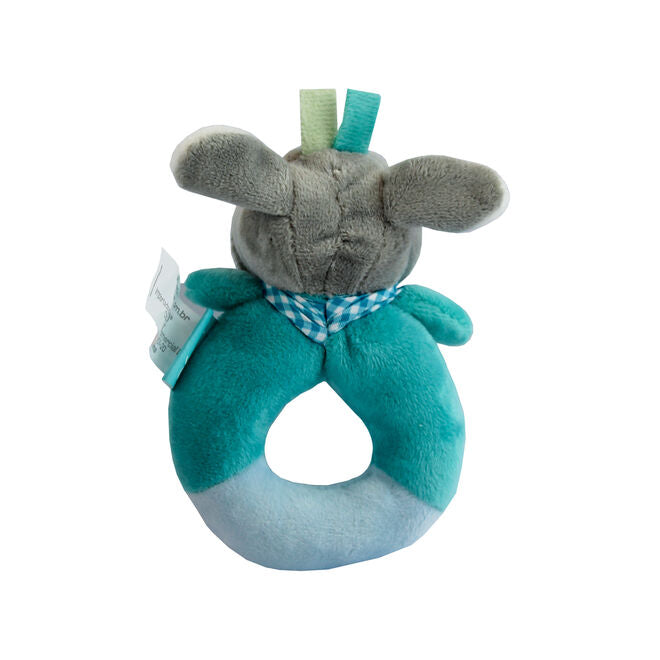 Pelúcia Chocalho Oval Vaquinha Azul com Apito e Som Crocante