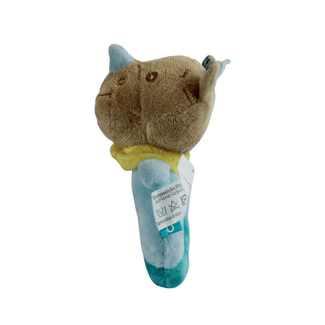 Pelúcia Chocalho Oval Rinoceronte Azul com Apito e Som Crocante