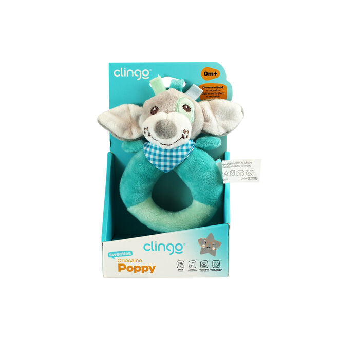 Pelúcia Chocalho Oval Cachorrinho Azul com Apito e Toque Suave