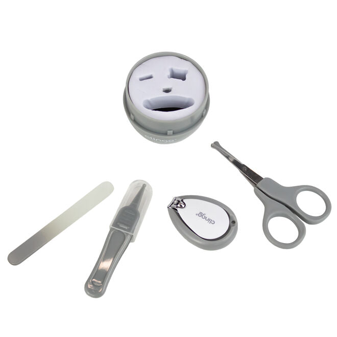 Conjunto Manicure com Estojo Cinza para Bebê – Tesoura, Cortador e Lixa