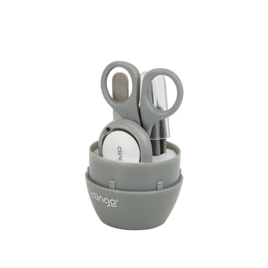 Conjunto Manicure com Estojo Cinza para Bebê – Tesoura, Cortador e Lixa