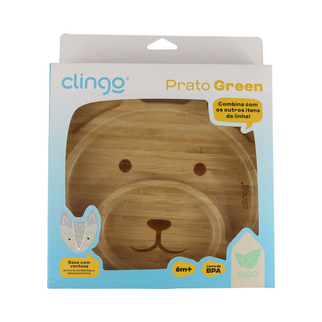Prato de Bambu Urso com Ventosa e Divisórias Antibacterianas