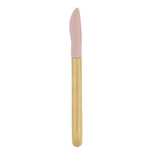 Colher de Bambu e Silicone Rosa para Bebês – Antimicrobiana
