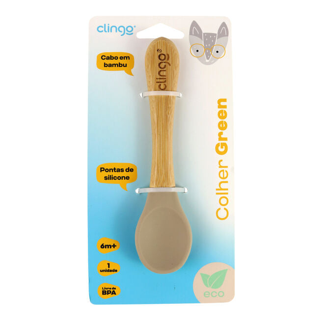 Colher de Bambu e Silicone Fendi para Bebês – Antimicrobiana