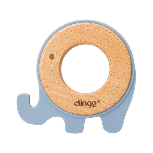 Mordedor de Madeira e Silicone Elefante Azul – Alívio para Gengivas de Bebê