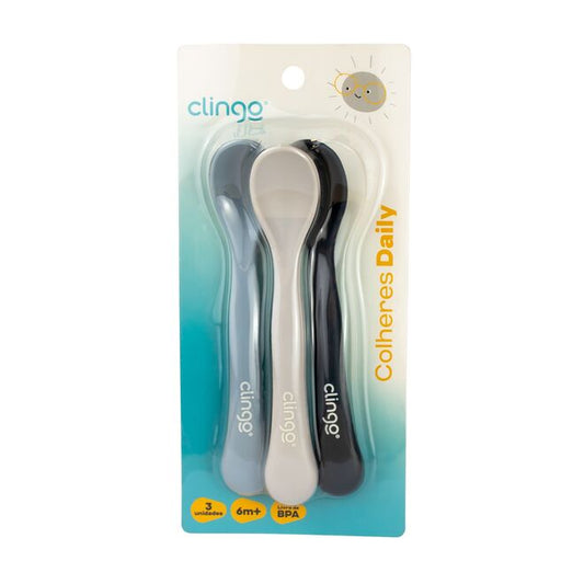 Conjunto com 3 Colheres Infantis Colors Marinho - Clingo