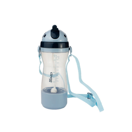 Garrafa Travel com Porta-Lanchinho e Canudo Retrátil Silicone 380ml Anti-Vazamento - Azul
