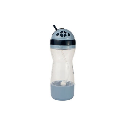 Garrafa Travel com Porta-Lanchinho e Canudo Retrátil Silicone 380ml Anti-Vazamento - Azul