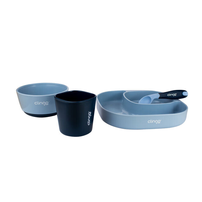 Kit Alimentação 4 Peças com Colher Termossensível, Prato, Tigela e Copo - Azul