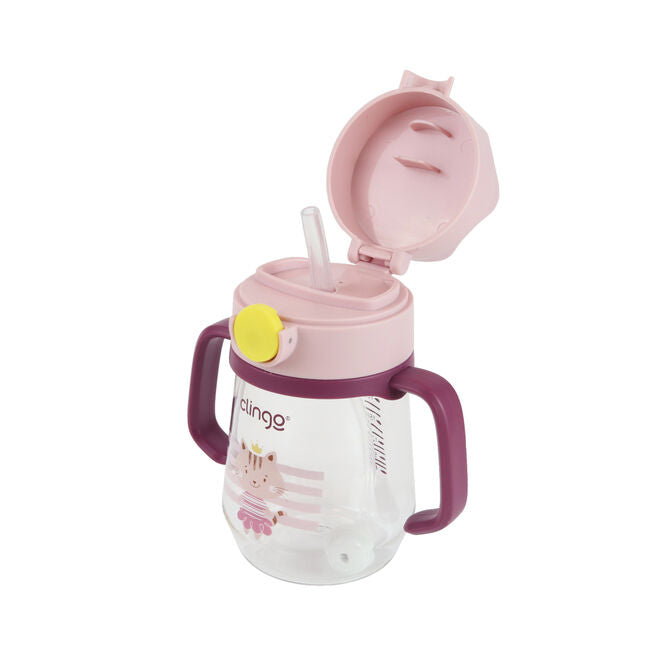 Copo de Transição Tritan com Canudo de Silicone - 240ml, Rosa
