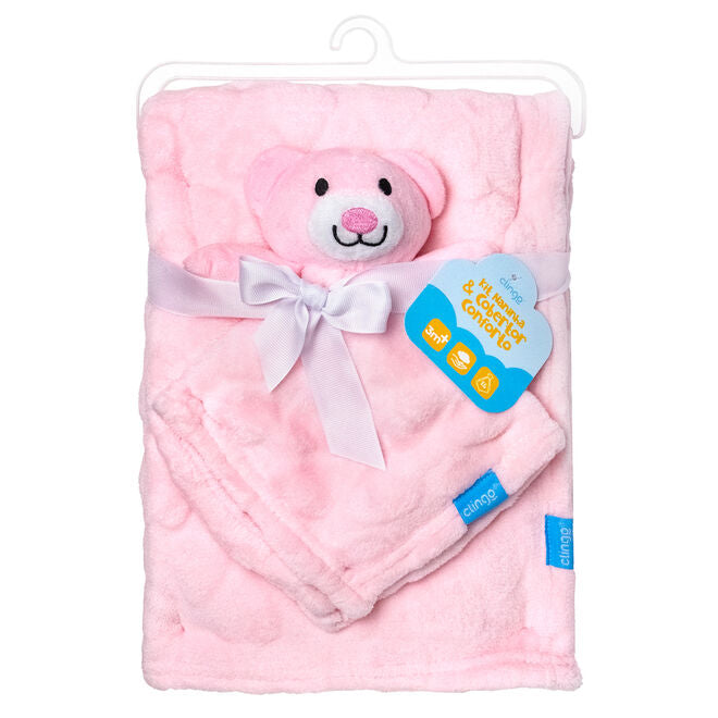 Kit Cobertor com Naninha Coração Rosa - Clingo