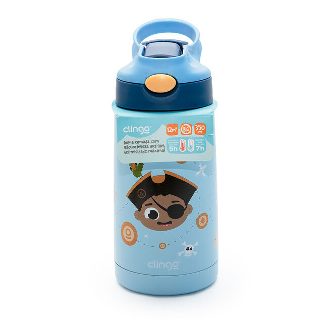 Garrafa Térmica Pirata 350ml Vácuo Isolante com Canudo Silicone