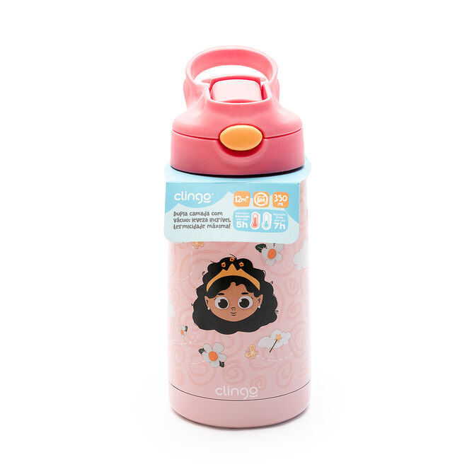 Garrafa Térmica Princesa 350ml Vácuo Isolante com Canudo Silicone