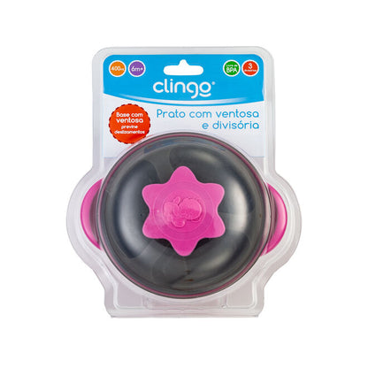 Prato com Ventosa e Divisória Clingo - Rosa