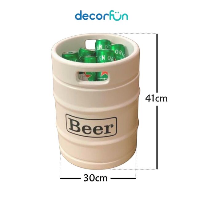 Banco Cooler de Cervejas Barril Decorativo Tampo de Madeira 28L Branco