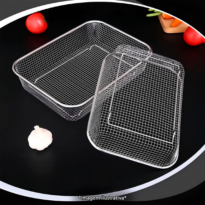Cesto Telado Multiuso em Inox 22x30cm Fruteira de Mesa