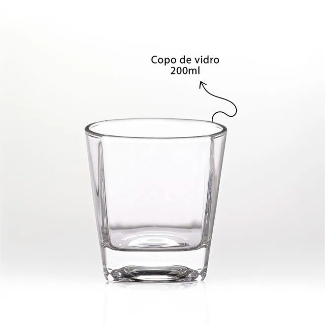 Kit Copo para Whisky + Pegador de Gelo + 3 Cubos de Pedra-sabão e Caixa de Madeira