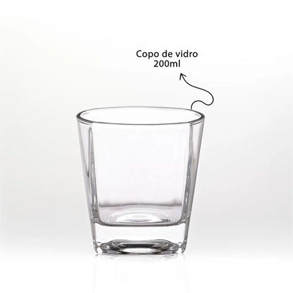 Kit Copo para Whisky + Pegador de Gelo + 3 Cubos de Pedra-sabão e Caixa de Madeira