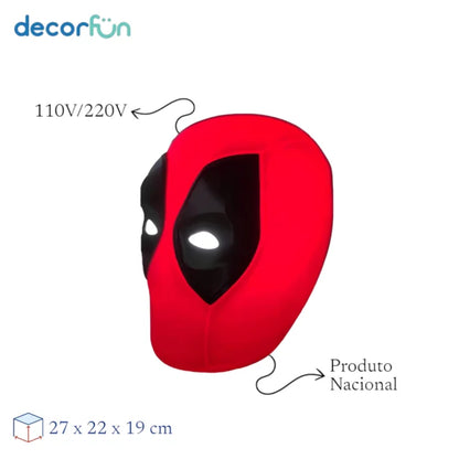 Luminária 3D Deadpool Marvel Bivolt Decoração Geek Vermelha