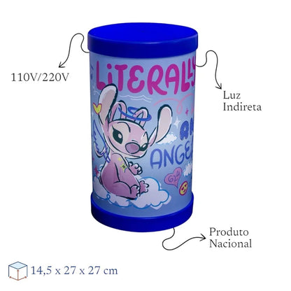 Luminária Abajur Angel Stitch Disney Luz Difusa 110/220V Oficial Roxa
