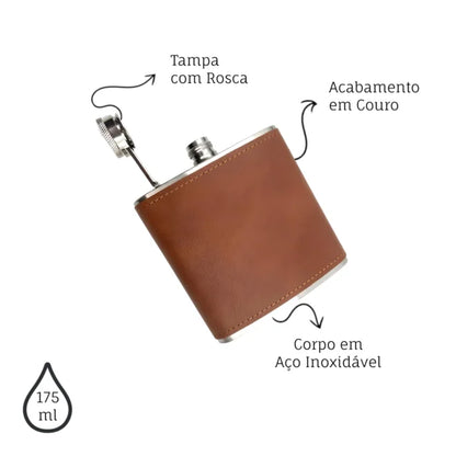 Cantil de Bolso 175ml em Aço Inox com Revestimento em Couro