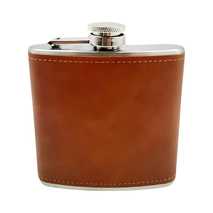 Cantil de Bolso 175ml em Aço Inox com Revestimento em Couro