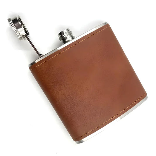 Cantil de Bolso 175ml em Aço Inox com Revestimento em Couro