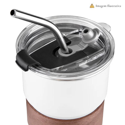Copo de Café com Canudo em Inox Hermético 250ml Preto