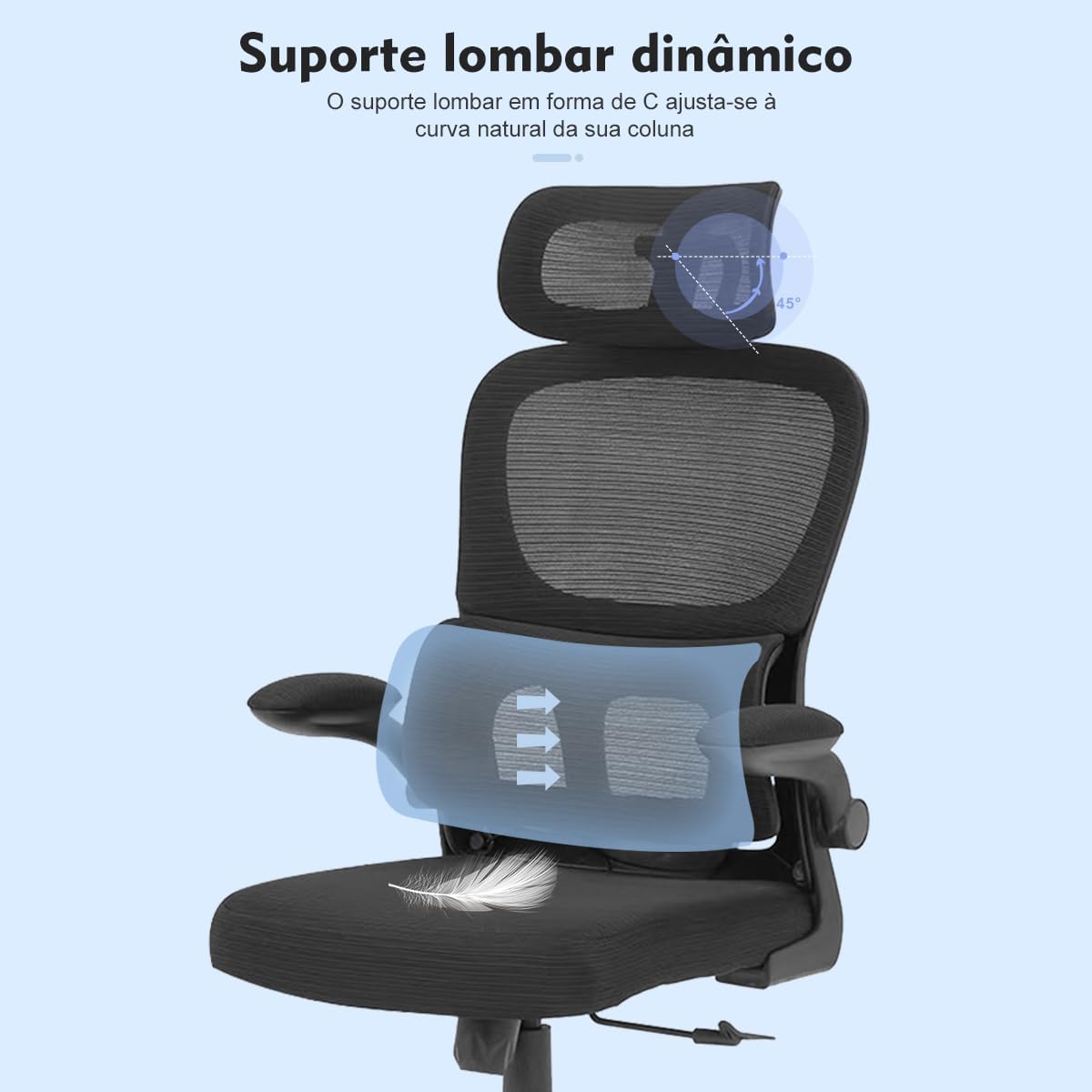 Cadeira Ergonômica para Escritório com Suporte Lombar Independente, Encosto Ajustável e Malha Respirável – Preta