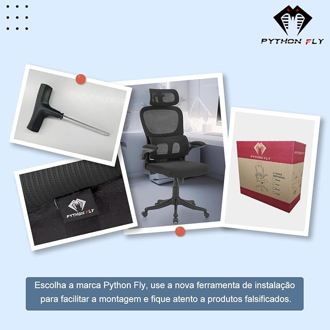 Cadeira Ergonômica para Escritório com Suporte Lombar Independente, Encosto Ajustável e Malha Respirável – Preta