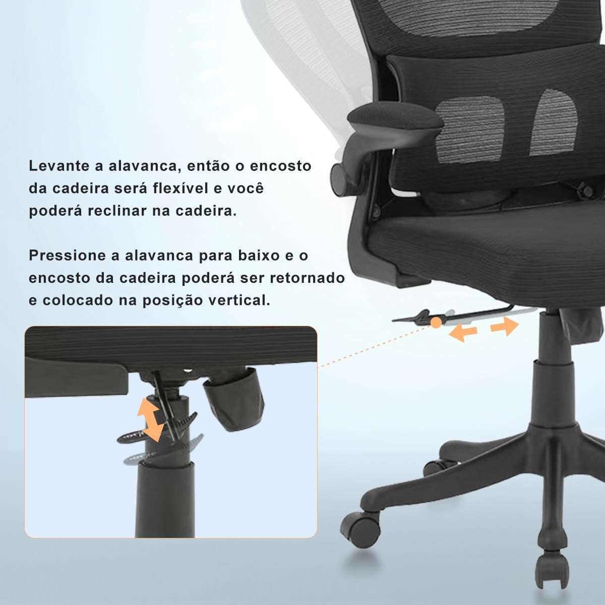 Cadeira Ergonômica para Escritório com Suporte Lombar Independente, Encosto Ajustável e Malha Respirável – Preta