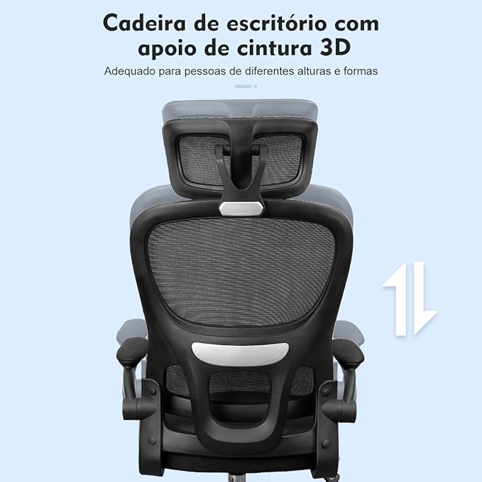 Cadeira Ergonômica para Escritório com Suporte Lombar Independente, Encosto Ajustável e Malha Respirável – Preta